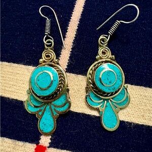 Tibetan turquoise dangling earrings $25